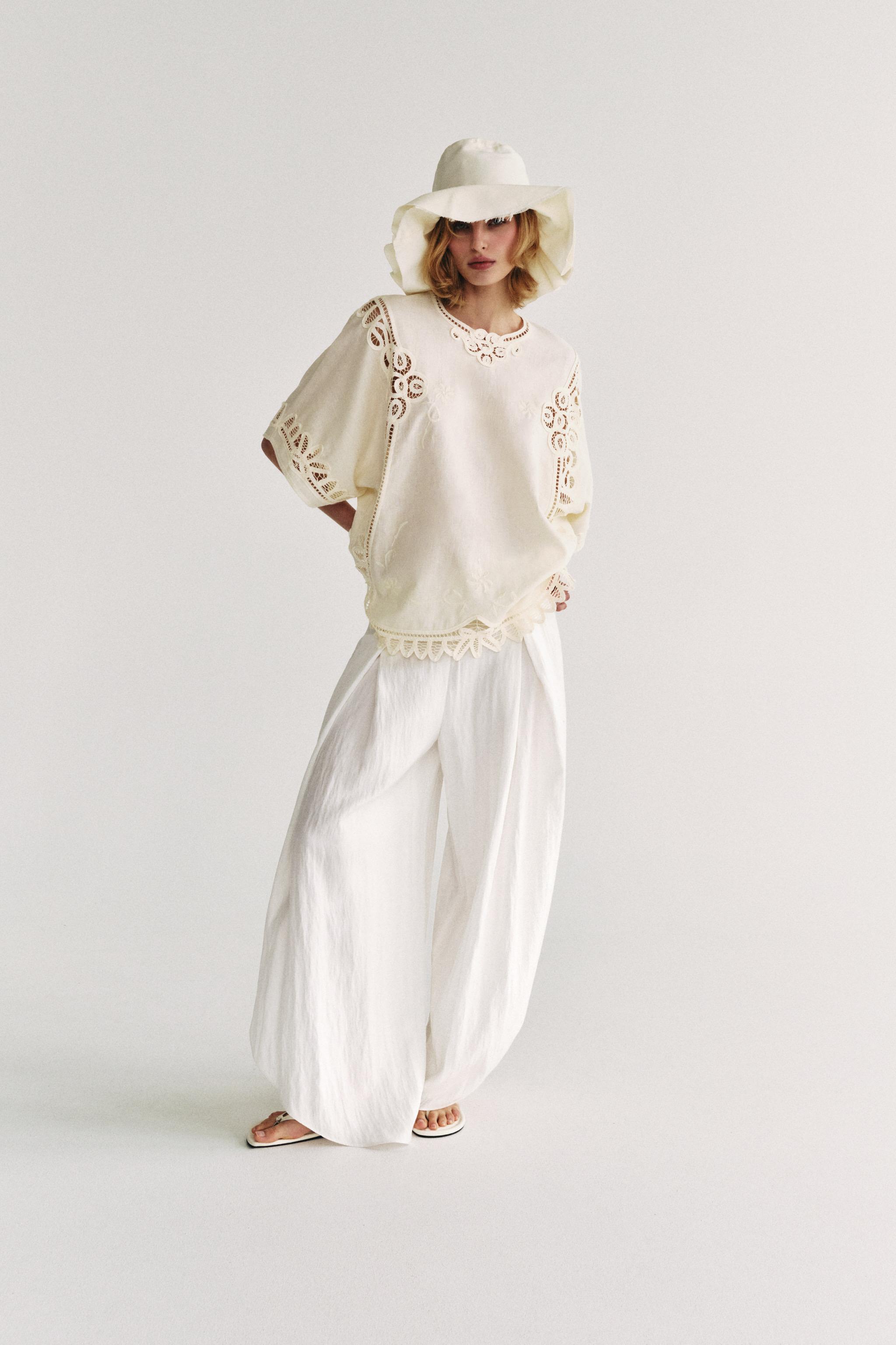 LINEN BLEND EMBROIDERED BLOUSE ZW COLLECTION